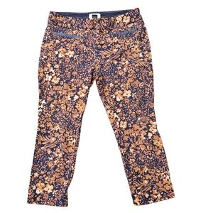 Anthropologie The Essential Slim Floral Pants 8P Petite Cropped Navy Brown Print